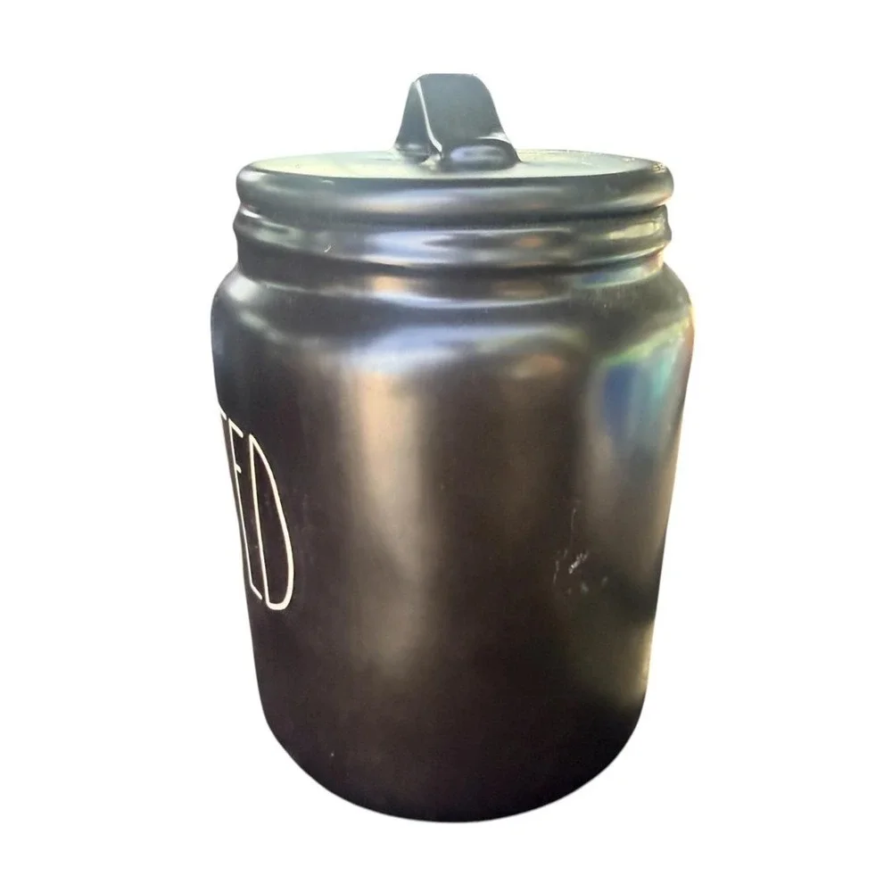 Rae Dunn HAUNTED Black Halloween Ceramic Canister w/ Lid Artisan Collection